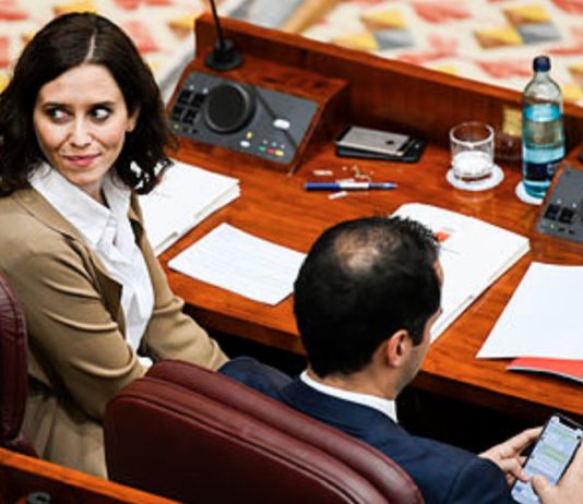 Isabel Díaz Ayuso en su escaño en la Asamblea de Madrid