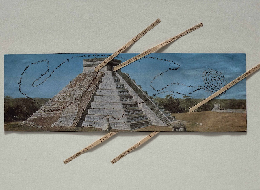 gnacio Gómez de Liaño:  La pirámide escalonada, envío poético a Saúl Yurkievich, 1973. Collag. Archivo Lafuente
