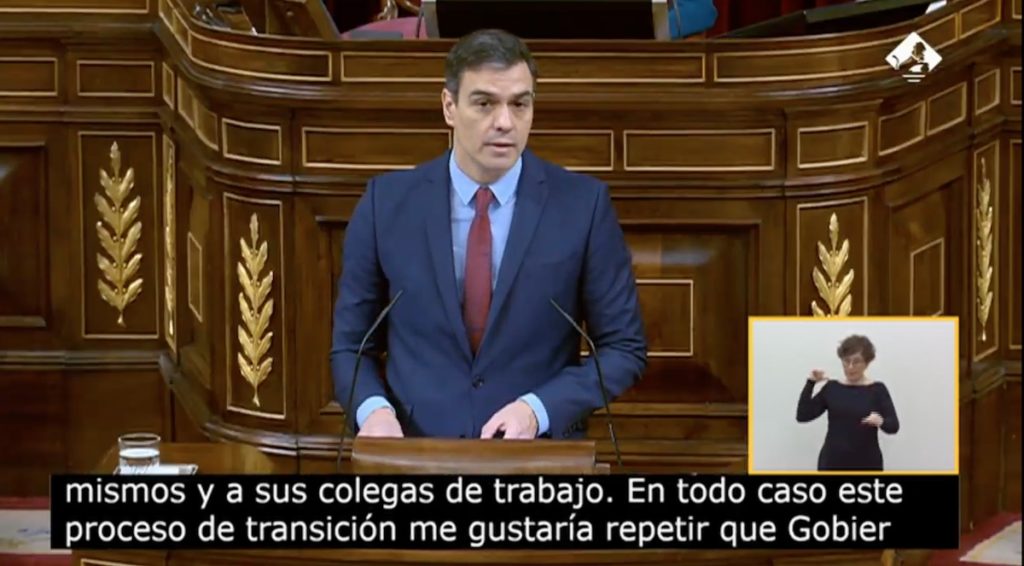 Pedro Sánchez pide el respaldo del Congreso para la prórroga del estado de alerta en España, el 9 de abril de 2020