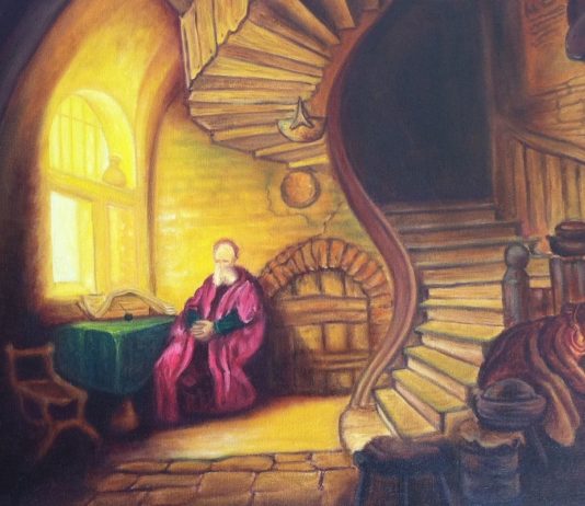 Rembrandt: filósofo medita junto a la ventana (detalle)