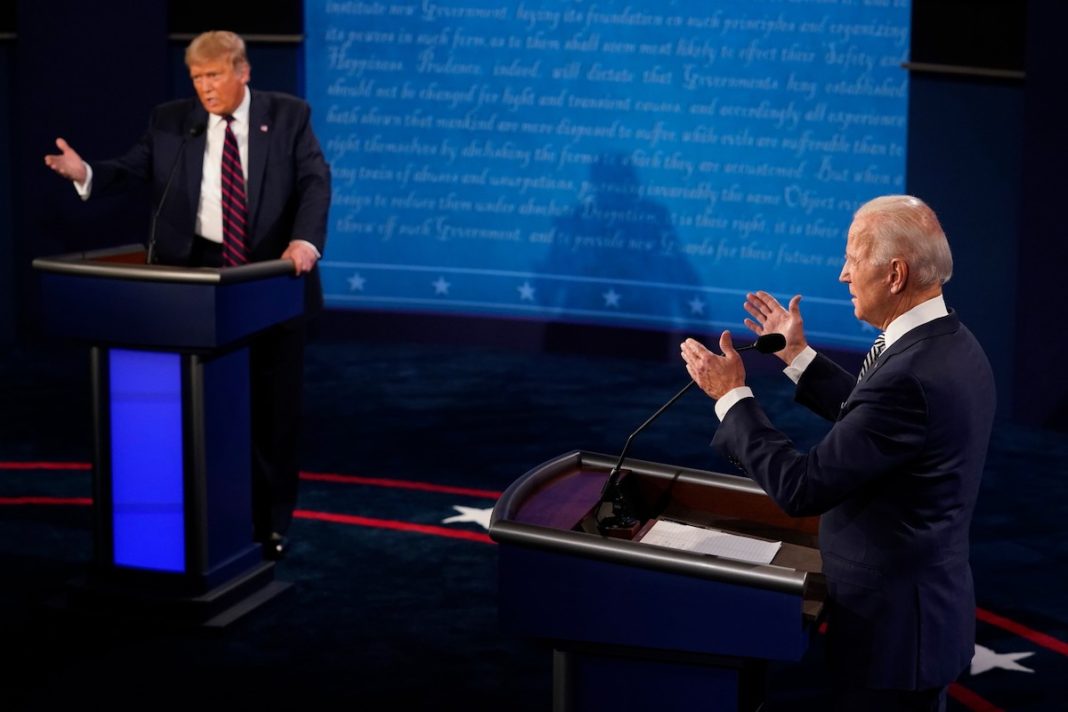 Trump y Biden en el primer debate presidencial, 29SEP2020