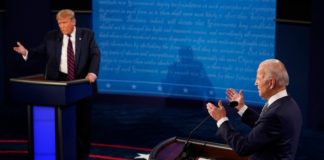 Trump y Biden en el primer debate presidencial, 29SEP2020