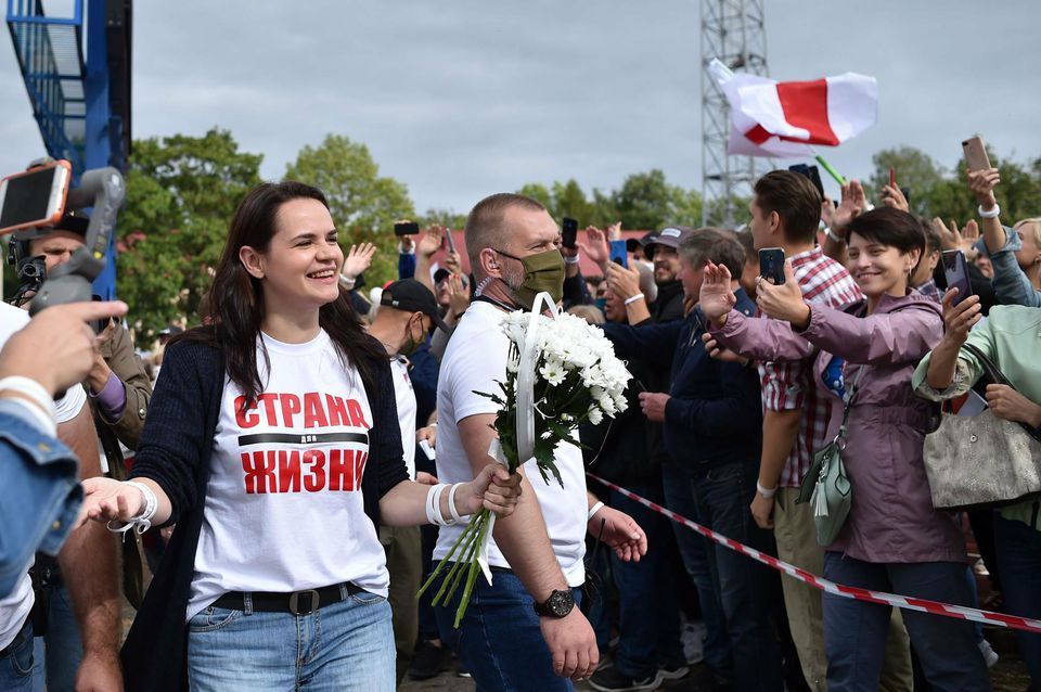 Svetlana Tsikhanovskaïa en la campaña de elecciones presidenciales en Bielorrusia