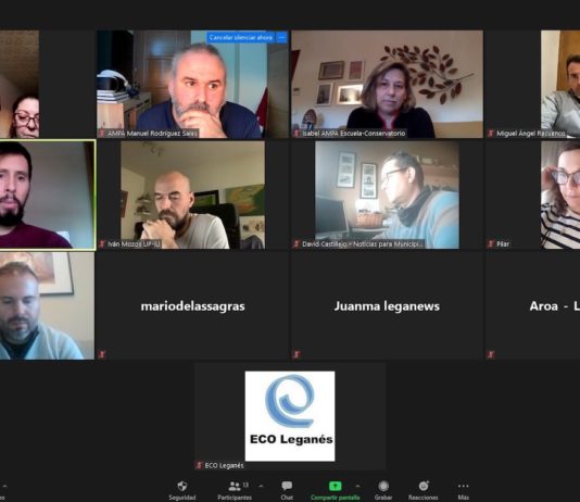 Toma de pantalla videoconferencia oposición política en Leganés