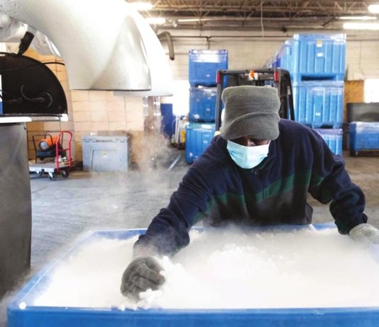 Hielo seco para transportar vacunas