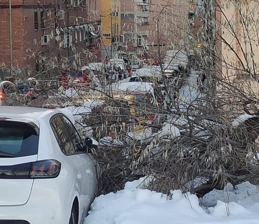 Fotografía del distrito de Usera tras la nevada de Filomena publicada por la AV Almendrales