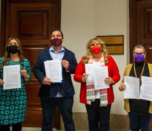 Los diputados Beatriz Carrillo (PSOE), Ismael Cortés (Unidas Podemos), Sara Giménez (Cs) y María Carvalho (ERC) en el registro del Congreso de los Diputados