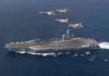 Cazas marroquíes y estadounidenses sobrevuelan el portaaviones nuclear estadounidense USS Eisenhower en las maniobras Lightning Handshake 2021