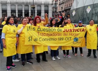 Trabajo perseguirá a las plataformas que cobran por contratar empleadas del hogar Trabajadoras del hogar: protestas por su situación laboral en Madrid, marzo de 2019