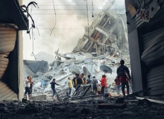 OCHA/Mohammad Libed Destrucción de edificios en Gaza tras un ataque aéreo israelí.