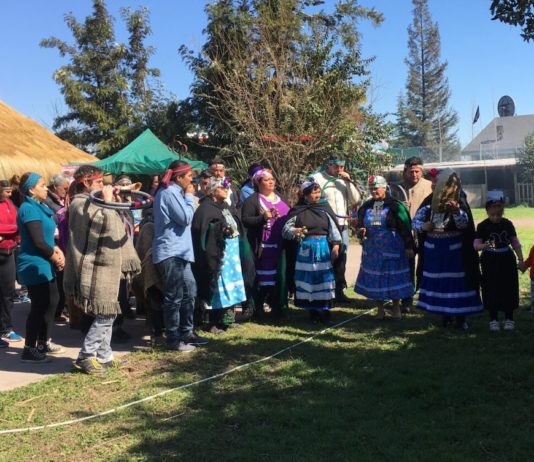 En La Pintana, al sur de Santiago de Chile, funciona un centro ceremonial y de reunión de los mapuches que habitan en la región metropolitana. Datos de 2021 indican que los mapuches, el pueblo originario más numeroso de Chile, suman 1,8 millones, seguidos por los aymaras, con 156 000 y los diaguitas, con 88 000. Foto: Orlando Milesi / IPS