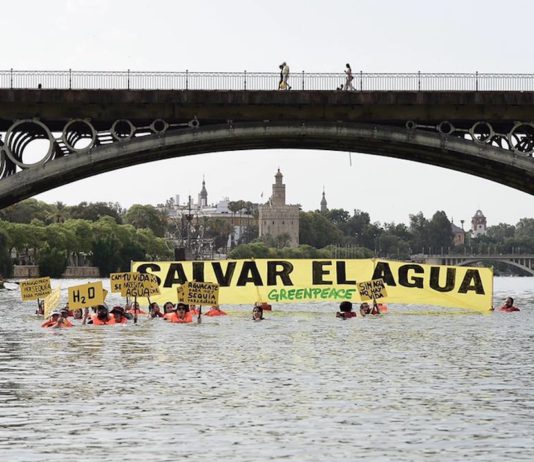 Greenpeace recuerda en Sevilla (Andalucía) que «SALVAR EL AGUA» debe ser una prioridad. © Greenpeace / Mario Gómez