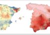 España mapas de calor de 1971 y de 2022