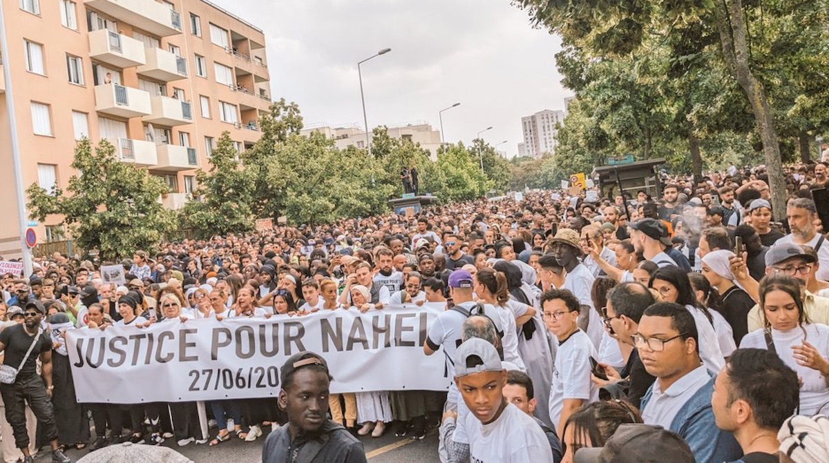 Francia, Nanterre, manifestación en protesta por la muerte de Nahel, 27JUN2023
