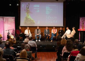 Carlos de Jacoba, Patricia Guerrero, Alfonso Losa, Miguel Marín, Marina Heredia, Eva Yerbabuena, Manuel Liñan y Sara Jiménez en la presentación de Lorca en Nueva York 2025