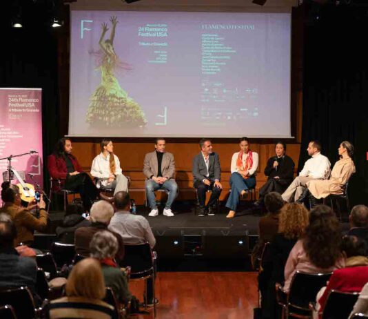 Carlos de Jacoba, Patricia Guerrero, Alfonso Losa, Miguel Marín, Marina Heredia, Eva Yerbabuena, Manuel Liñan y Sara Jiménez en la presentación de Lorca en Nueva York 2025