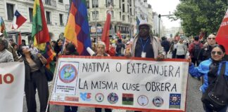 1MAY2025, trabajadores inmigrantes en la Gran Vía de Madrid ©Julio-Feo