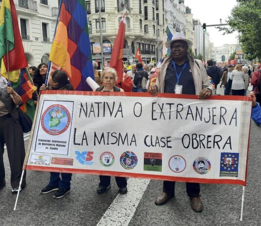 1MAY2025, trabajadores inmigrantes en la Gran Vía de Madrid ©Julio-Feo