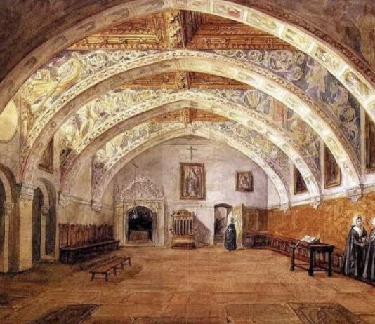 Sijena, Sala capitular, acuarela de Valentín Carderera, 1886