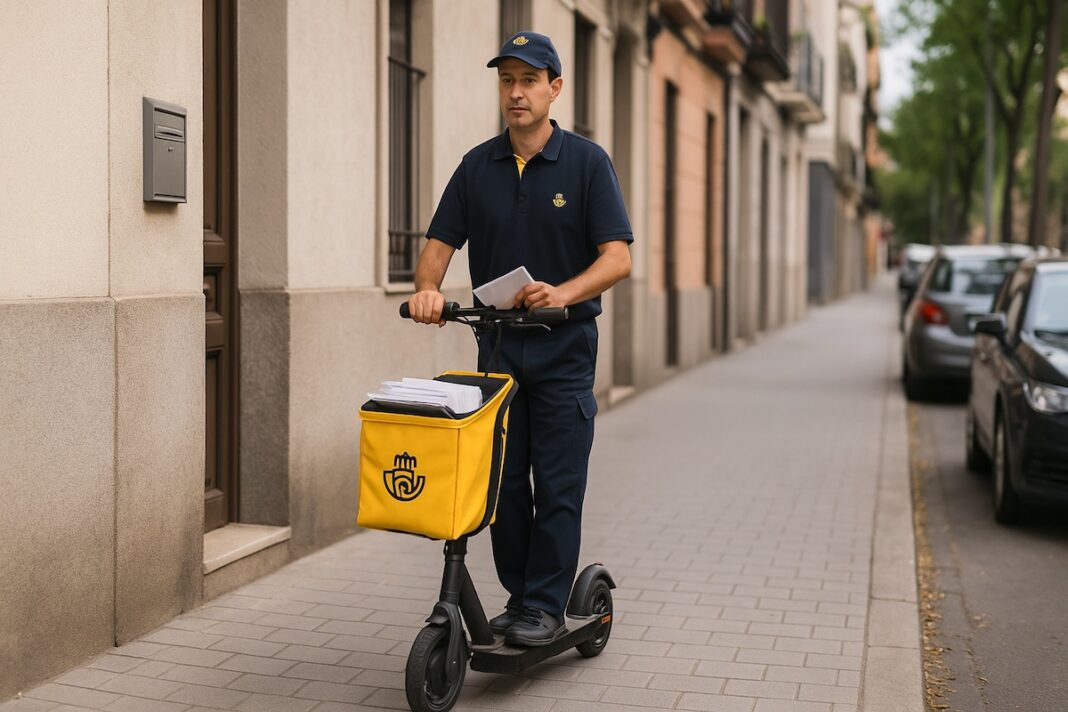 Cartero en patinete ©AqM-IA CCOO rechaza la posibilidad del reparto de correspondencia desde patinetes por los riesgos para los carteros
