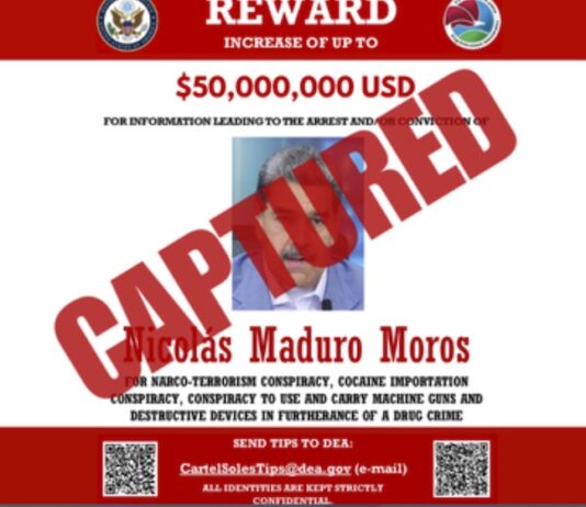 Cartel de la DEA con la captura de Maduro ©deagov