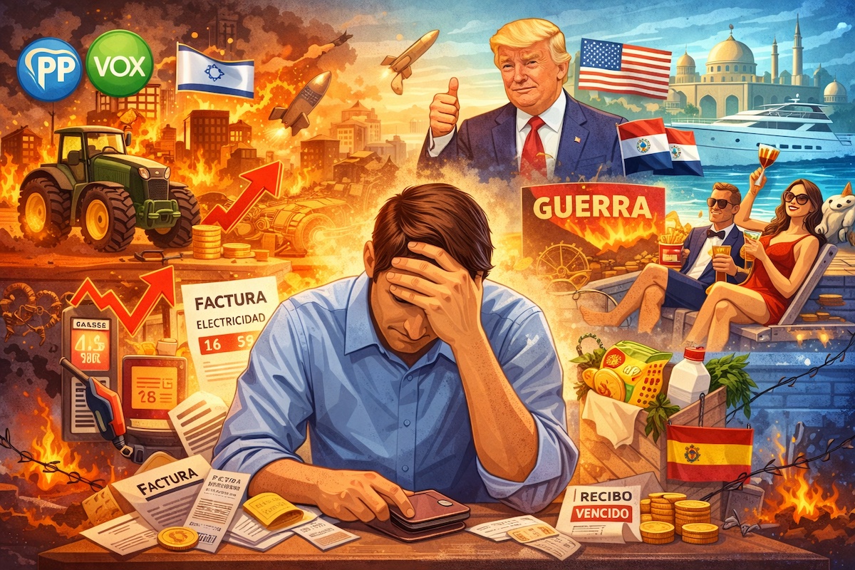 Hombre de bien abrumado por Trump PP y VOX ©AqM-IA