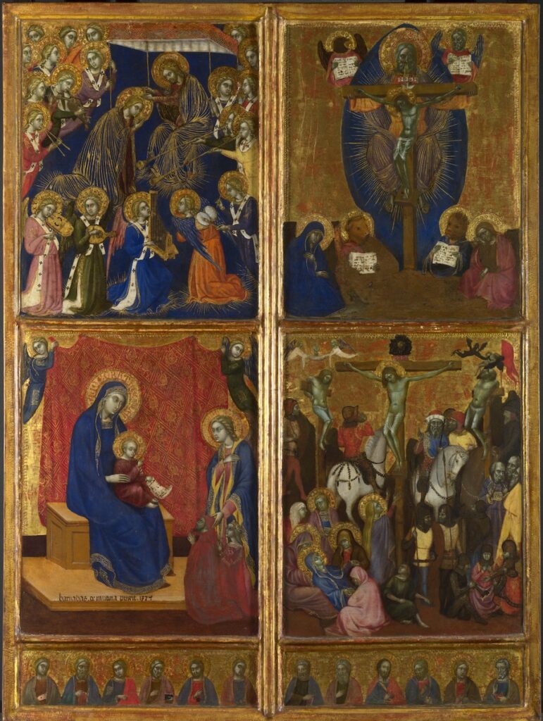 La coronación de la Virgen, La Virgen con el Niño, La Trinidad, La Crucifixión y los doce apóstoles. Barnaba de Modena