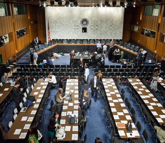 Sala de audiencias del edificio Hart del Senado estadounidense, escenario habitual del control parlamentario a la Administración