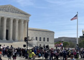 Manifestantes ante el Tribunal Supremo de Estados Unidos durante el caso sobre ciudadanía por nacimiento. Foto: Melina Kolburn, CC BY-SA 4.0, vía Wikimedia Commons.
