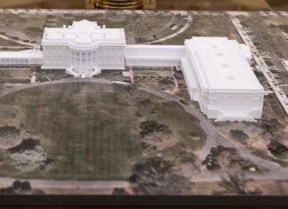 Maqueta del Salón de baile estatal de la Casa Blanca (foto publicada por la Casa Blanca el 22 de octubre de 2025)