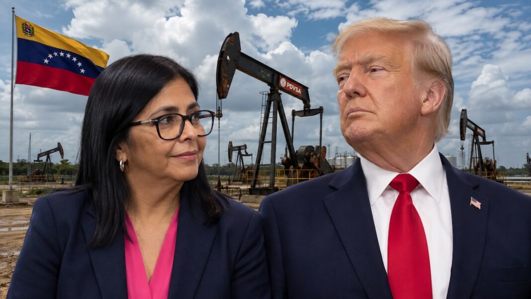 Delcy Rodríguez y Donald Trump pactan reparto petróleo en Venezuela ©AqM-ChatGPT