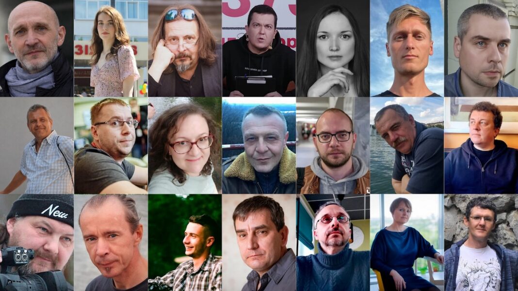 Fotografías de 21 periodistas encarcelados Bielorrusia ©BAJ Fotografías de 21 trabajadores de medios de comunicación encarcelados en Bielorrusia ©BAJ